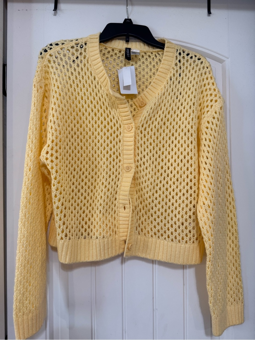 H&M Pale Yellow Open-Knit Button-Up Cardigan